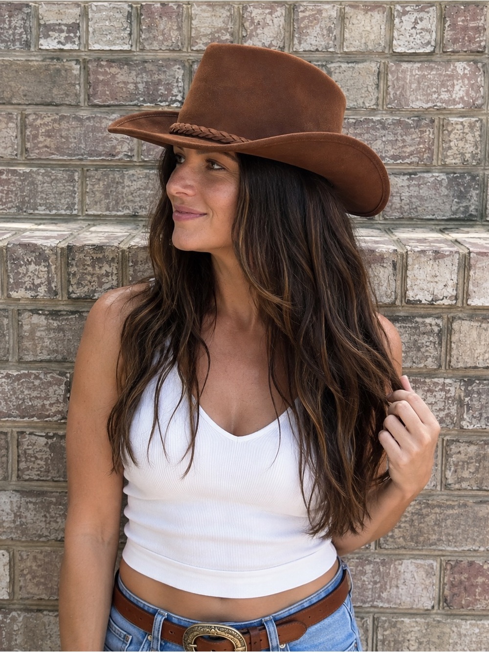 American Hat Makers Brown Leather Cowboy Western Hat Large